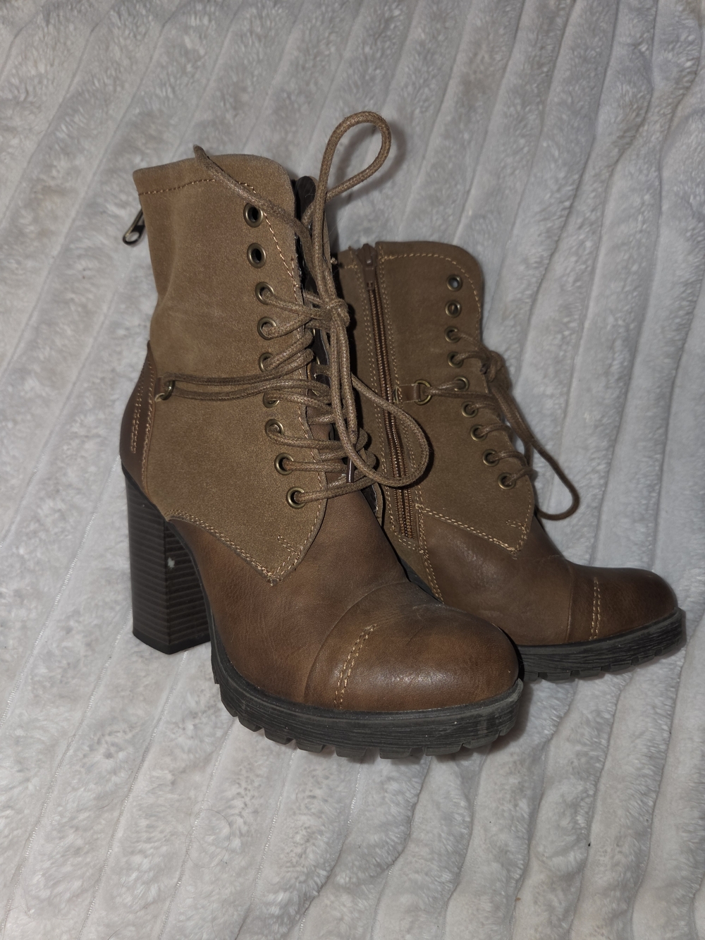 Call It Spring Brown Lace-Up Chunky Heel Ankle Boots